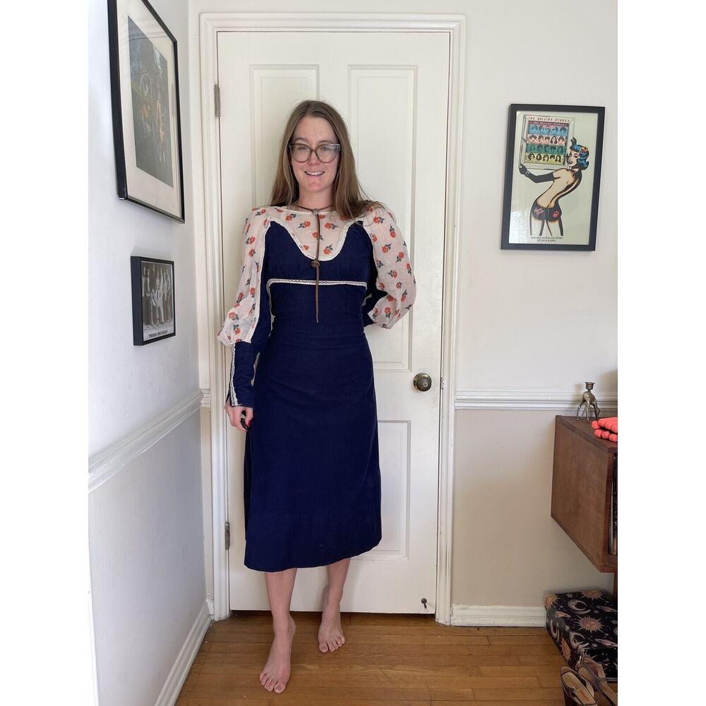 60s Vintage Gunne Sax Black Label Corduroy Dress - Picture 3 of 12